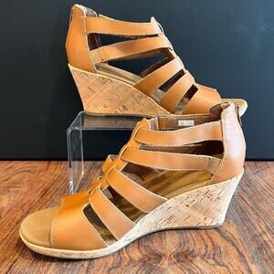 Rockport Briah Women's Leather Gladiator Tan Sandal Cork Wedge 8W